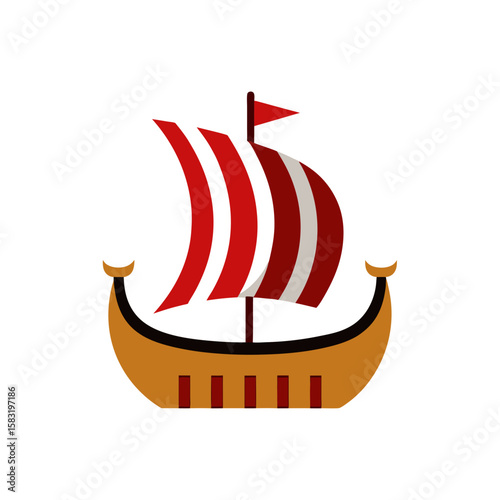 viking ship with sails on white background  .svg