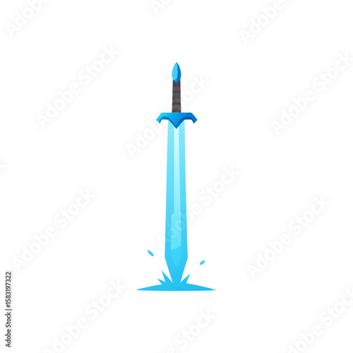 viking sword glowing faintly under ice on white 