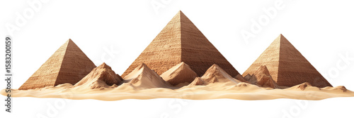 Wallpaper Mural Pyramids in desert landscape with sand dunes and mountains, isolated on transparent background Torontodigital.ca