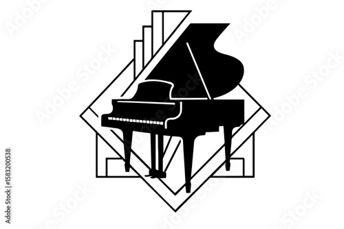 Piano silhouette with transparent background for music design concept