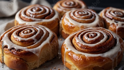 homemade cinnamon buns with sweet glaze close up