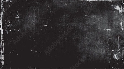 Dark black grunge texture background with noise effect. Distressed vintage overlay for poster or retro surface. Rough scratched edge template.