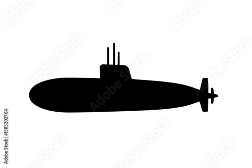 Silhouette of a submarine, black color isolated on white background