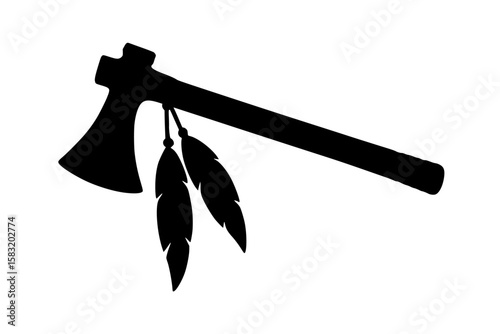 Silhouette of a Tomahawk with Feathers
