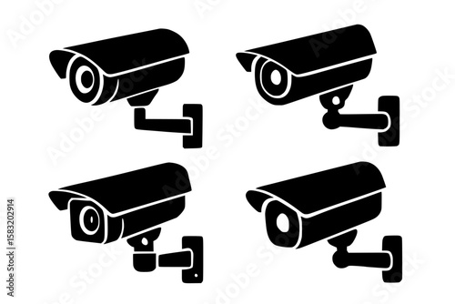 Silhouettes of Surveillance Cameras Isolated on White Background