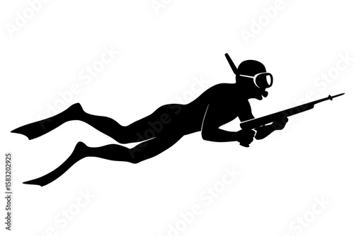 Silhouette of a Snorkeler Diving with Gear