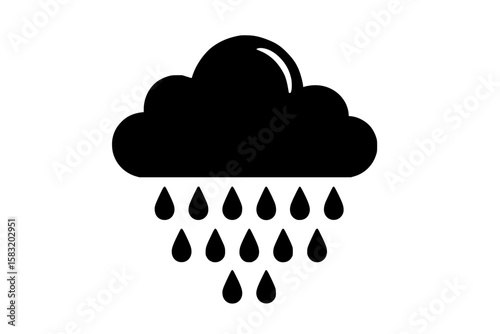 Black Rain Cloud Silhouette Isolated on White Background