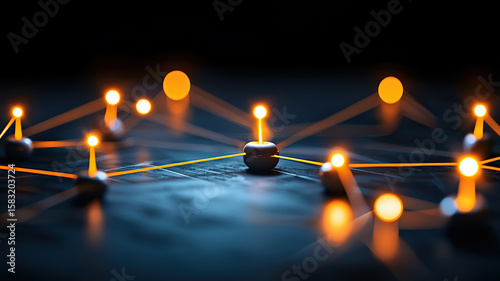 Glowing network of interconnected nodes symbolizes multichannel marketing strategy, showcasing vibrant connections and dynamic interactions in digital landscape