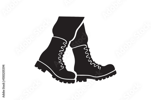 Marching boots silhouette vector art illustration on white background