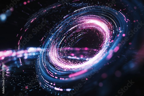 Dynamic abstract sound pulses transforming into glowing light patterns digital universe visual art dark environment close-up view futuristic concept