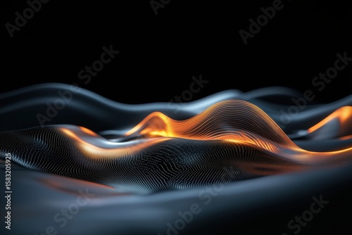 Liquid neon soundwaves flowing abstractly digital art creation dark environment high-detail view captivating visual concept