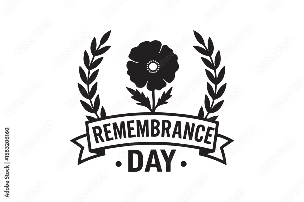 Obraz premium Remembrance wreath silhouette vector art illustration on white background