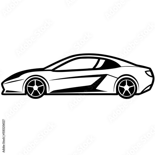 Sleek sports car silhouette with aerodynamic shaping isolated on white background