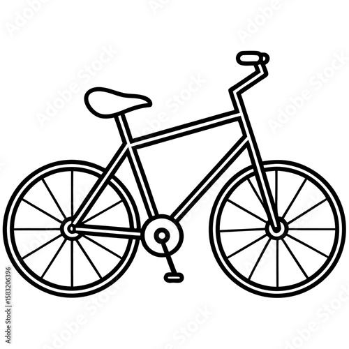 Clean line art illustration of a bicycle with pedals and spokes isolated on white background