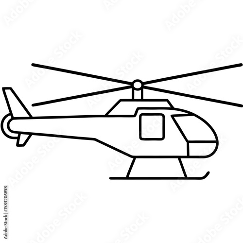 Simple line art illustration of a helicopter with rotor blades isolated on white background