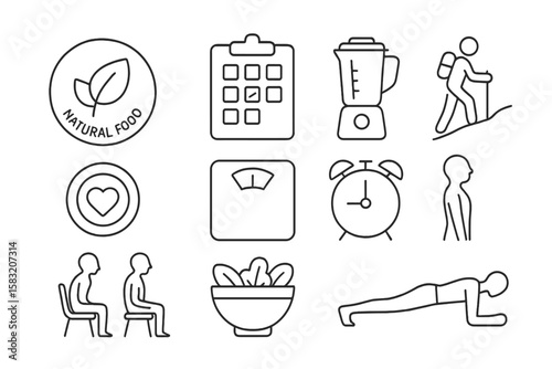 Healthy lifestyle line icon set. fitness, wellness, nutrition line icons collection