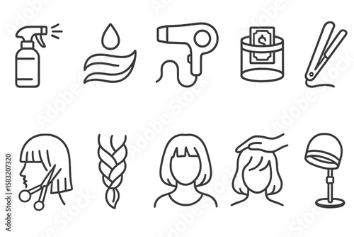 Haircare and salon line icon set. hairdressing, beauty icons collection