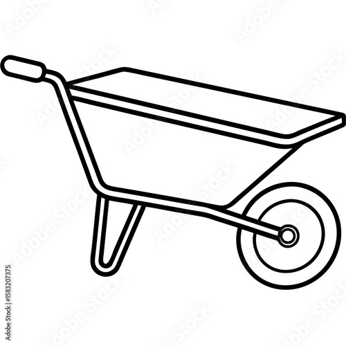 Simple line art drawing of a wheelbarrow with a single front wheel isolated on white background