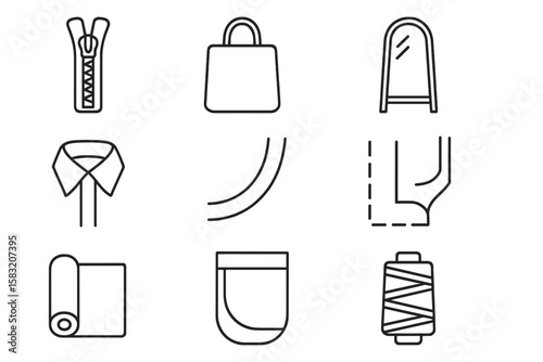 Fashion apparel outline icon set. clothing, style, accessories line art collection