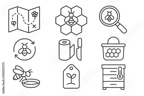 Beekeeping, honey linear icon set. apiary, bee farming line icons collection