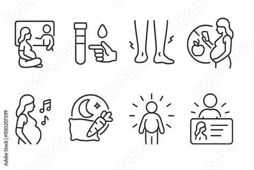 Pregnancy and maternity line icon set. health, wellness, parenting outline collection