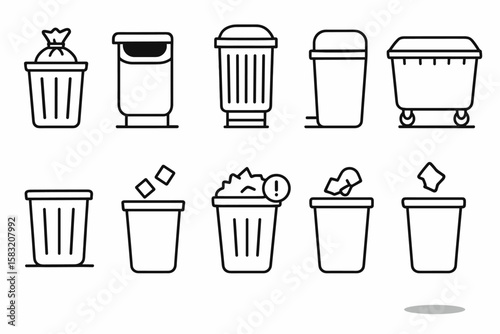 Trash and recycling line icon set. waste, garbage, bin, refuse, disposal outline collection