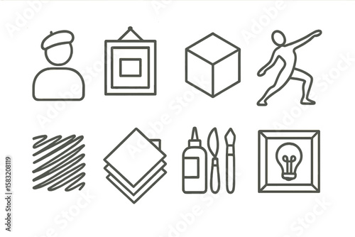 Art and craft outline icon set. creativity, design, artistic tools collection