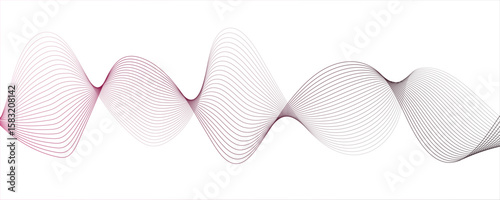 Minimalist abstract wave design consisting of smooth, flowing white and gray lines on a white background.Parallel elliptical lines forming with wave rhythm, harmonious and flowing...