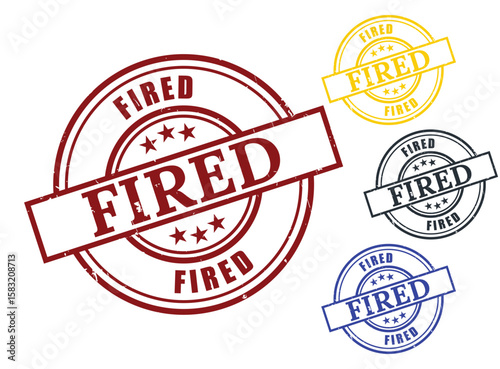 Fired Grunge Rubber Stamp Collection, Employment Termination Vector Set  