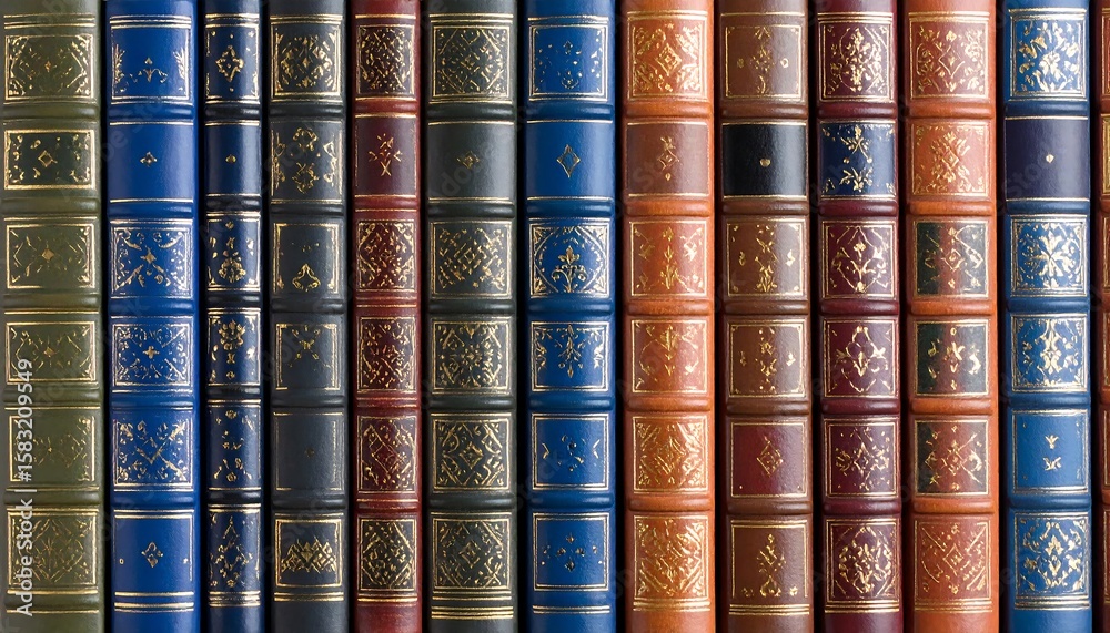 Naklejka premium Row of bound books, colorful spines