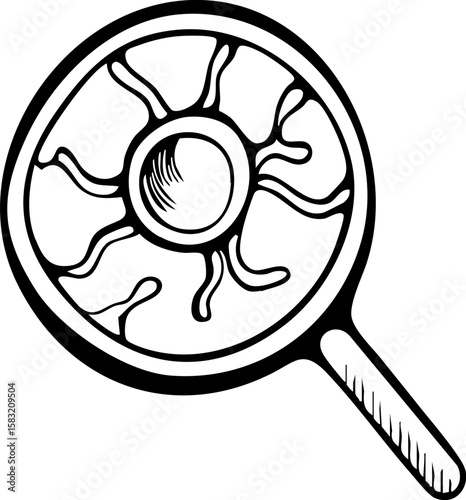 Early cancer diagnosis concept with magnifying glass and cell illustration for medical awareness and prevention