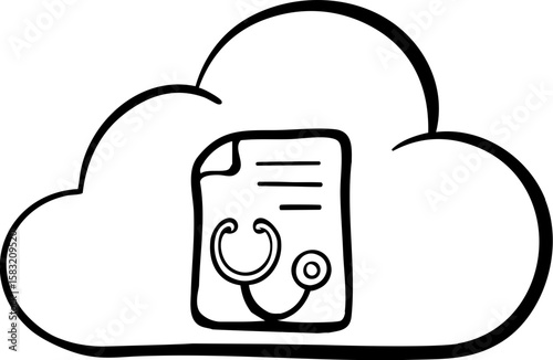 Early cancer diagnosis document stored in cloud icon with stethoscope symbol for medical data security