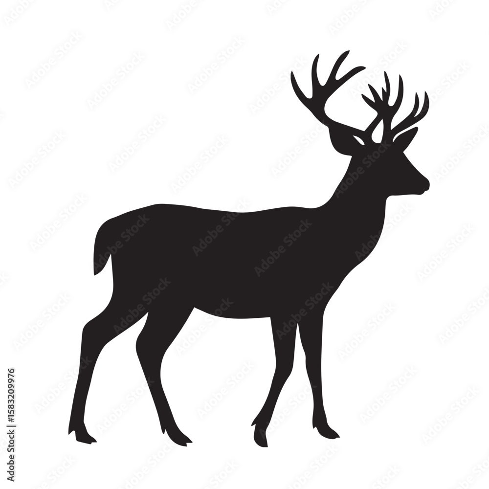 Obraz premium Deer silhouette black and white vector icon 