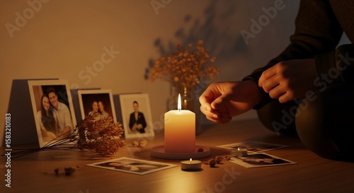 Nostalgic Candlelight: Remembering Loved Ones Through Photographs and Warm Memories