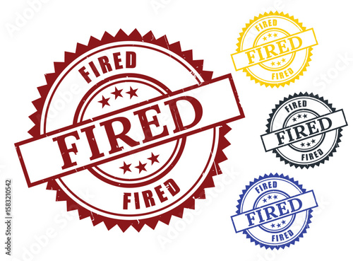 Fired Seal Bundle, Grunge Style Workplace Termination Stamp Icons  
