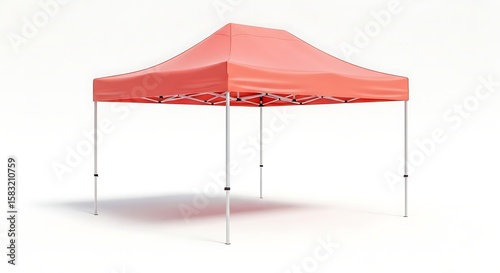 Vibrant coral pop-up canopy tent isolated on white seamless background studio shot