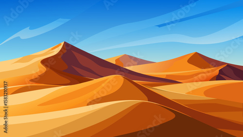Vector art of expansive desert landscape with rolling sand dunes