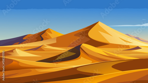 Vector art of rolling desert sand dunes under a clear blue sky