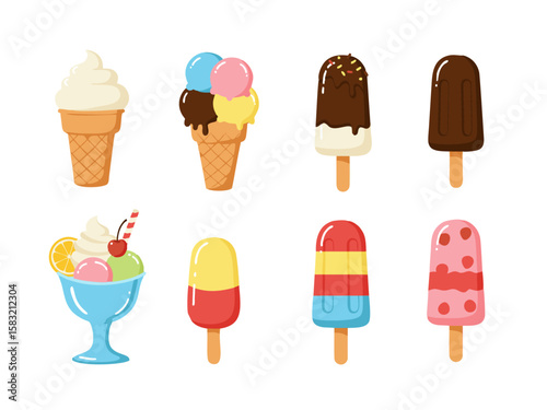 Variety of Ice Cream & Popsicles | Summer Frozen Desserts Collection