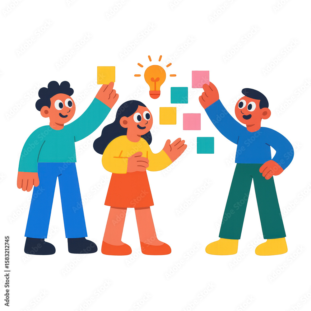 Fototapeta premium PNG Collaborative team brainstorming illustration.