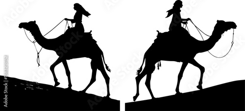 Camel Rider Silhouette - Desert Journey and Ancient Travel Vector