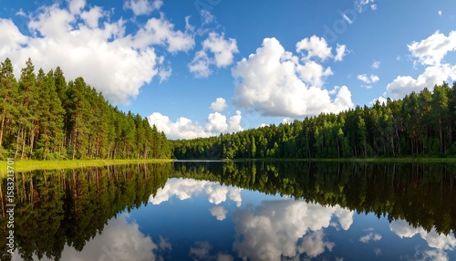 Serene lake reflecting a summer sky