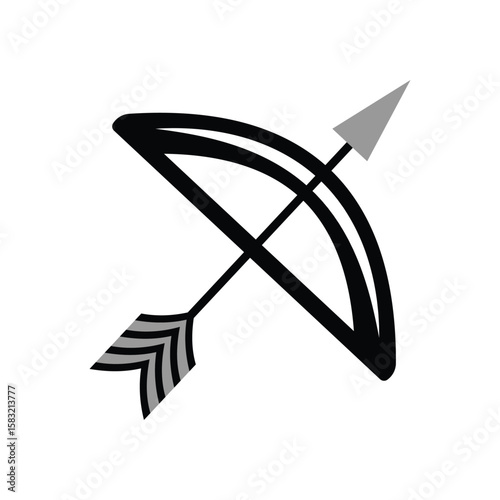 Bow arrow symbol icon. Simple archery bow silhouette vector illustration website logo design. Bow vector sign symbol icon isolated on white background.