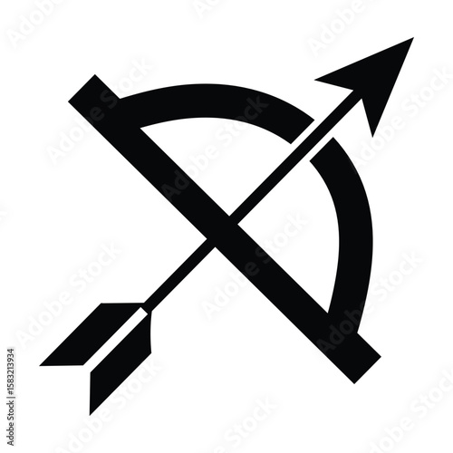 Archery bow icon. Simple archery bow silhouette vector illustration symbol website logo design. Bow and arrow flat style vector symbol icon isolated on white background.