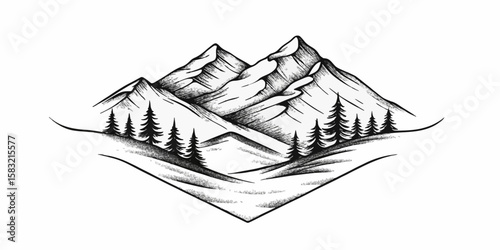 Artistic Mountain Landscape with Pine Trees