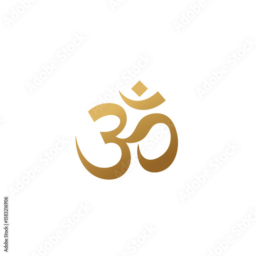 Gold Om Symbol on Transparent Background Spiritual Religious Icon