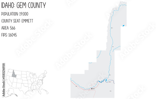 Large and detailed map of Gem County in Idaho, USA.