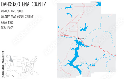 Large and detailed map of Kootenai County in Idaho, USA.