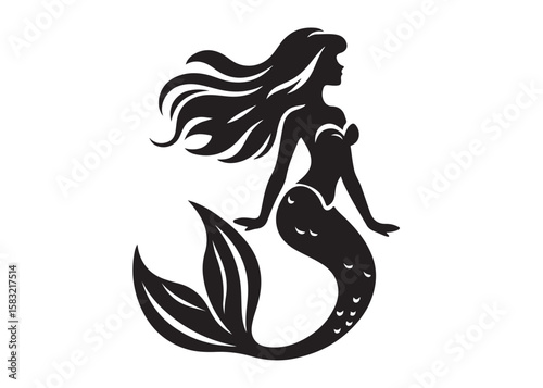 mermaid logo silhouette vector, simple black silhouette mermaids, mermaid watercolor vector silhouette illustration, beautiful mermaid logo silhouettes vector on a white background