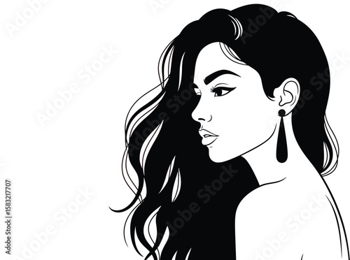 Elegant woman illustration with long hair and stylish earring